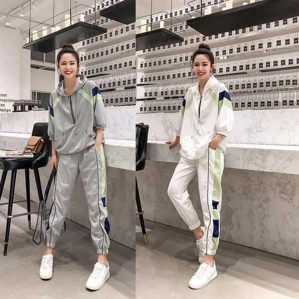 

casual bat sleeve tracksuit women 2 piece set female sweatshirt and pants sportwear suit zipper hoodies ropa de mujer, Gray
