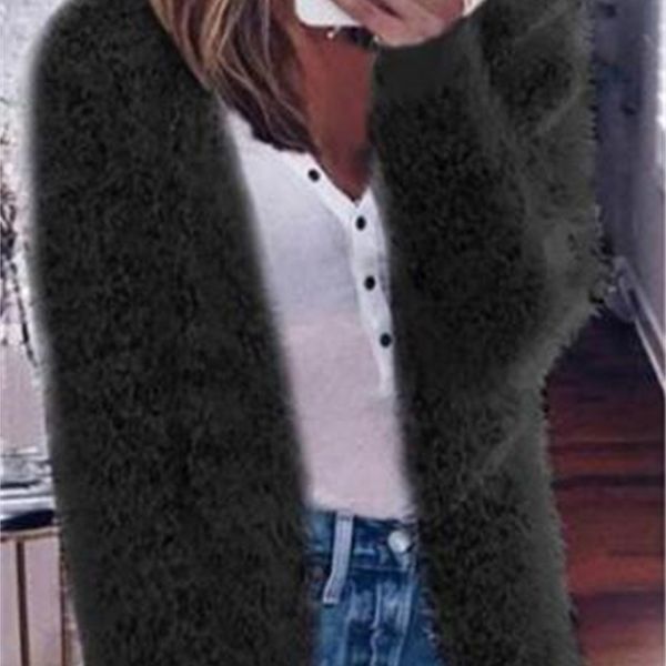 

women's winter warm long sleeve ffy cardigan sweater coat jacket outwear, White;black