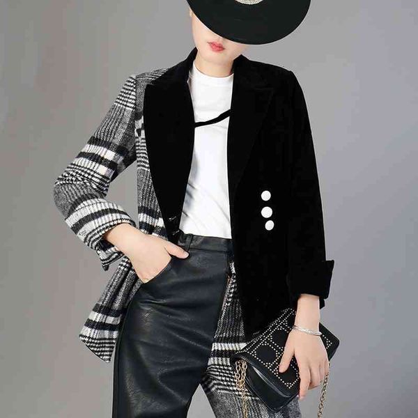 

women's suits & blazers twotwinstyle velour patchwork wool plaid blazer coat female long sleeve asymmetrical 2022 spring fashion clothe, White;black