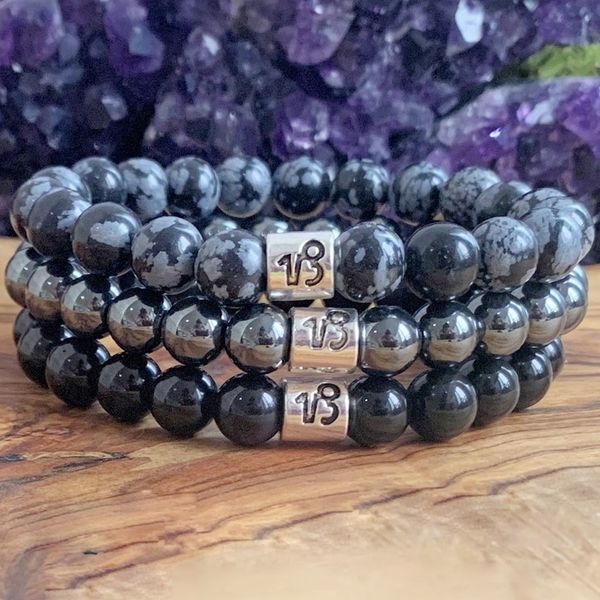 MG1311 Capric￳rnio zod￭aco pilha de pulseira de pilha Conjunto de neve obsidiana ioga mala pulseira de hematita espiritual j￳ias de pulso