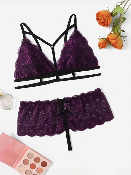 

plus floral lace harness lingerie set t7ae#, Black;white