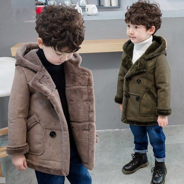 

boys hooded jackets new 2020 autumn winter kids double-breasted coat windbreakers baby boys faux fur thick warm outerwears s071, Blue;gray