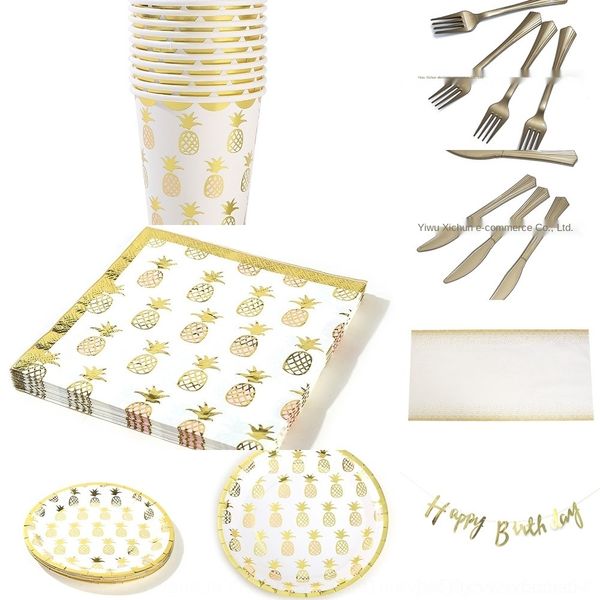 

bc2z3 z3urp gilded pineapple set cup paper tray paper towelfork tableware tissue tissue new disposable party decoration tableware spoon