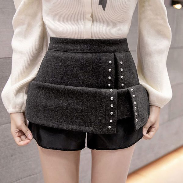

2021 new autumn fashion women's wool rivets high irregular side share short skirts y358 sfri, Black