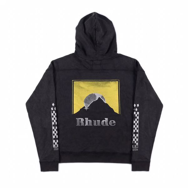 

high street lac rhude trend brand fashion sweater european and american washing retro male and female couple loose antique finish gray s-xl, Black