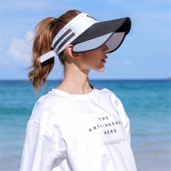 

spring summer sun visor caps retractable visor hat upf 50+ quick drying sun protection hat travel camping hiking fishing hat y200602, Blue;gray