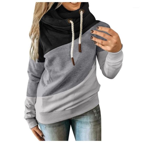 

gradient print patchwork hooded sweatshirt women turtleneck long sleeve casual leopard hoodies lady winter warm pocket pullovers1, Black