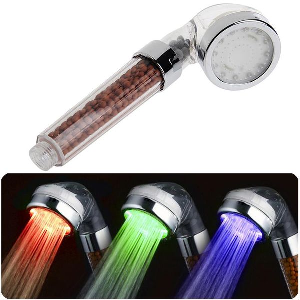 

3 color changing shower head led temperature control water glow light filter
