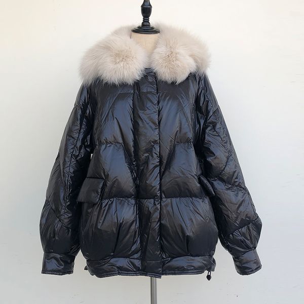 

2021 new real skin women white female jacket down good quality winter coat loose parka bq6n, Black