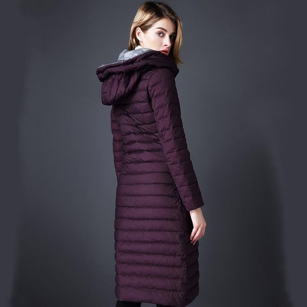 

medium length fashionable coat hooded warm slim casual parks outwear women's down jacket plus size 4xl yyj9, Black