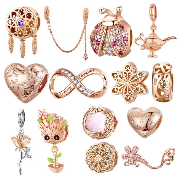 

gold color bisaer sterling ladybug infinity rose flower beads charms original silver 925 jewelry q1219, Bronze;silver