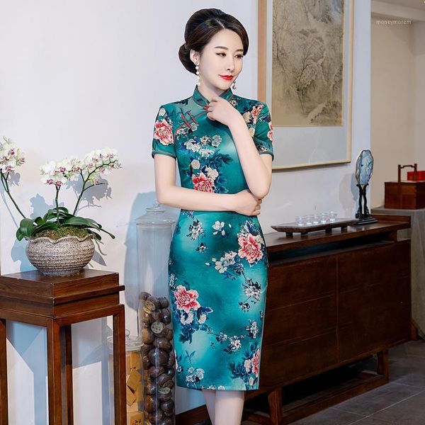

ethnic clothing oversize 5xl summer short sleeve elegant daily qipao women chinese vintge dresses print cheongsam dress1, Red