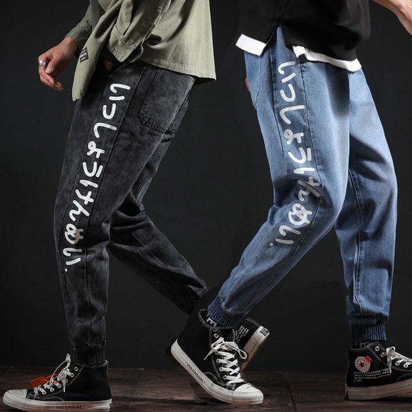 

2021 new mode streetwear youth breech breeches black-blue bender men boot thin cut leg adjustment ankles tied jeans tgzc