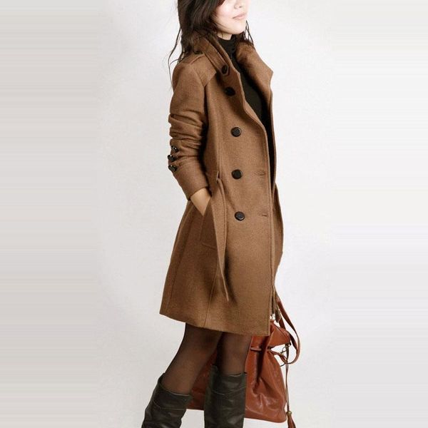 

long sleeve winter wool coat women europe style plus size casaco feminino ladies autumn new slim long woolen coats z54051, Black