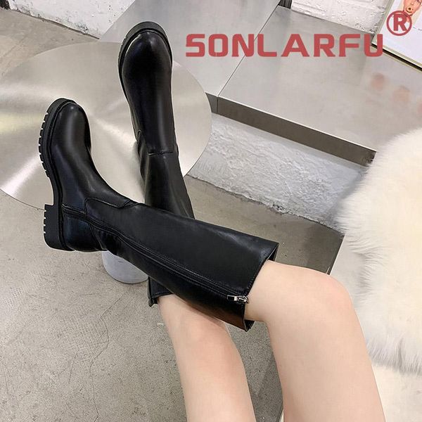 

sonl arfu women's boots autumn new online influencer wild fashion black low heel long fashion boots