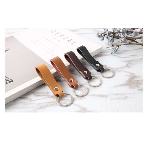

vintage cowhide rope keychain waist hanging car brass leather key chain single ring keychains cute pu wallet key rope jllblu