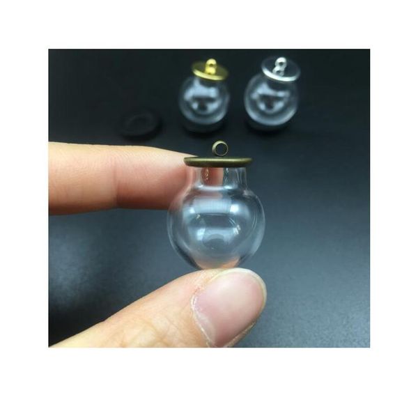 

3sets 20*12mm transparent round ball hollow glass globes orbs base tray jewelry necklace vial pendant diy wishing bbycky, Black