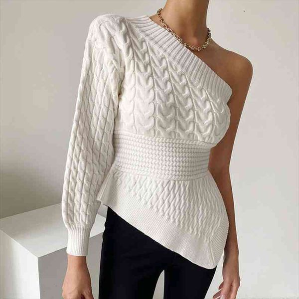 

[ewq] fashion korea chic white womens autumn off shoulder knitted sweater diagonal collar half sleeves female 16e3198, White;black