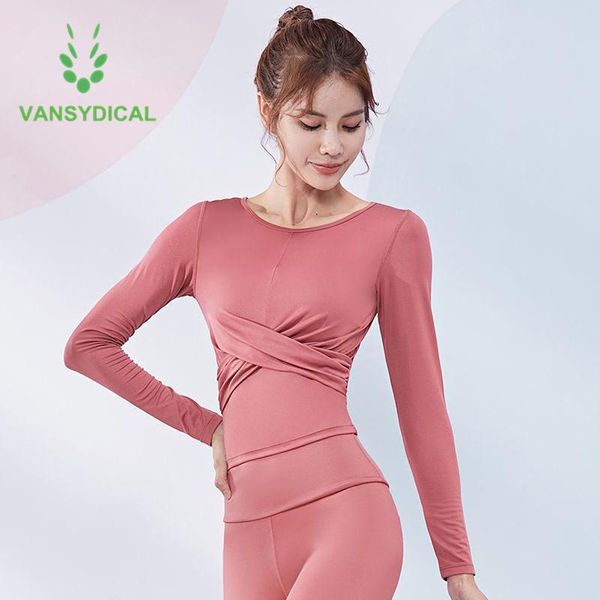 

vansydical sports workout women cross yoga shirts gym long sleeve slim quick dry fitness training running t-shirts, White;red