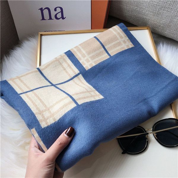 

2020 autumn winter new scarf female imitation cashmere add super soft check versatile retro scarf shawl dual purpose, Blue;gray