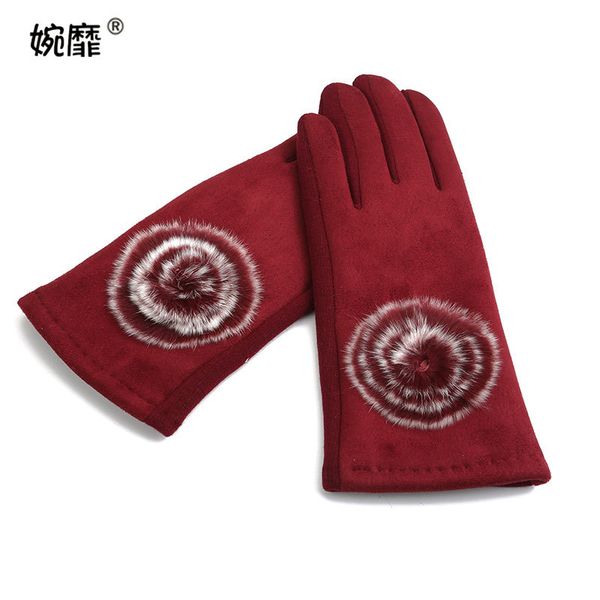 

mother' female mother-in-law middle aged and old people' warm riding cotton lady' gloves plush in winter, Blue;gray