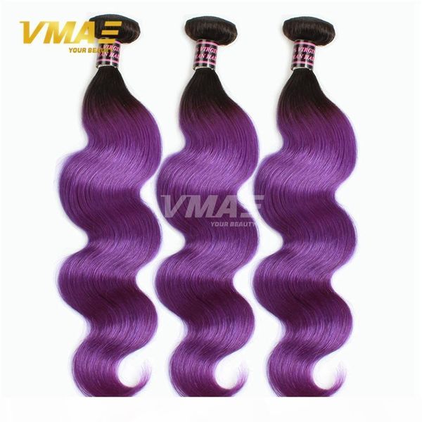 

1b violet brazilian hair ombre two tone color virgin human hair 3pcs body wave ombre nches human hair extensions opp, Black