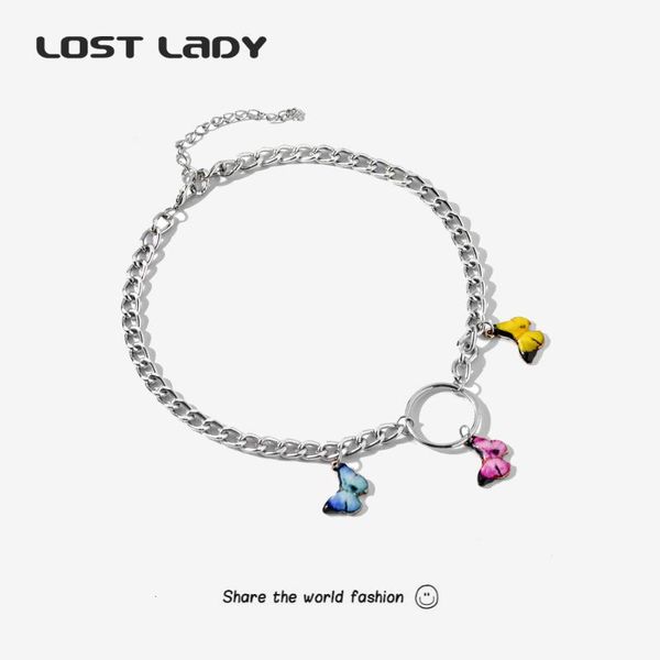 

lost lady new fashion colorful butterfly pendant necklace for women alloy clavicle chain necklace wholesale jewelry party gifts, Silver