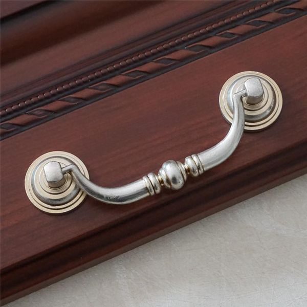 Pull Retro Pull Anituqe Silver Gaveta Handles de fiança Puxa o armário de cozinha Puxa a cômoda Decor Hardware 3,7 4,25 polegadas