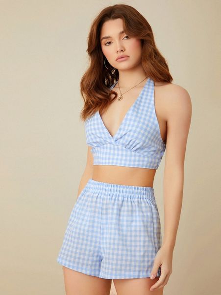 

gingham print wrap & shorts 59by#, White