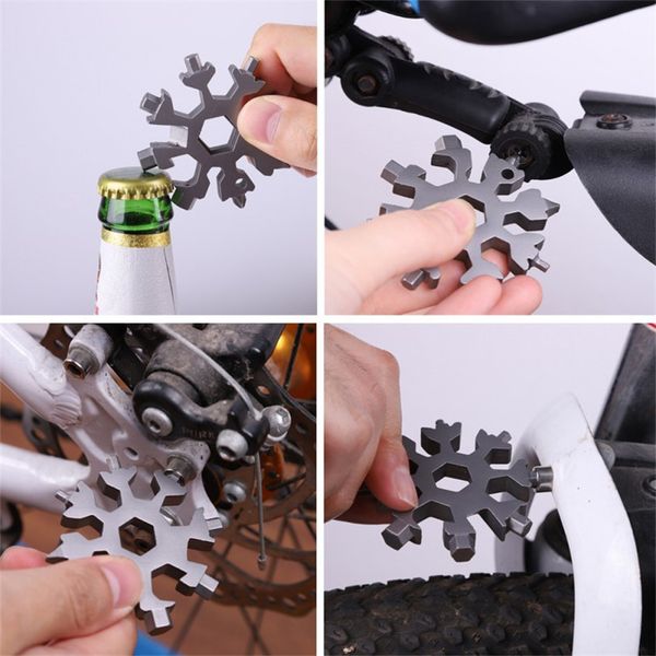 

18 in 1 stainless steel multi-tool snowflake screwdriver wrench bottle opener key ring multitool card outdoor survive camping tool e102902