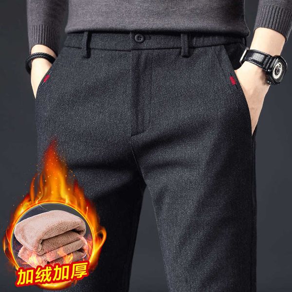 

plush thickened casual men's loose straight pants in autumn and winter, Black
