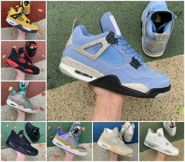 

jumpman university blue 4 4s basketball shoes mens shimmer sail oreo white lightnings red thunder bred taupe haze noir what the cement black