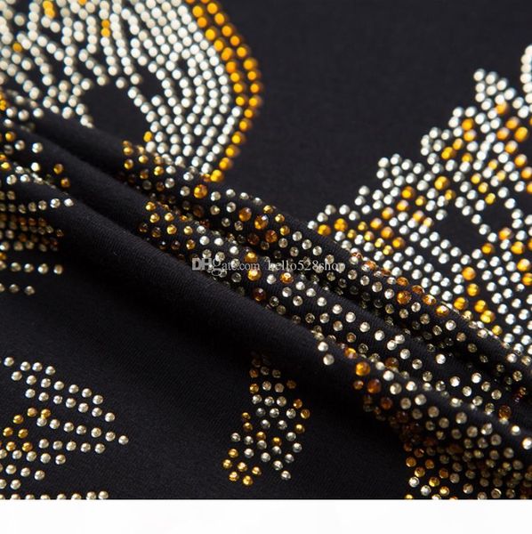 

summer casual mens designer t shirts short-sleeved rhinestone slim crew neck tee mercerized cotton, White;black