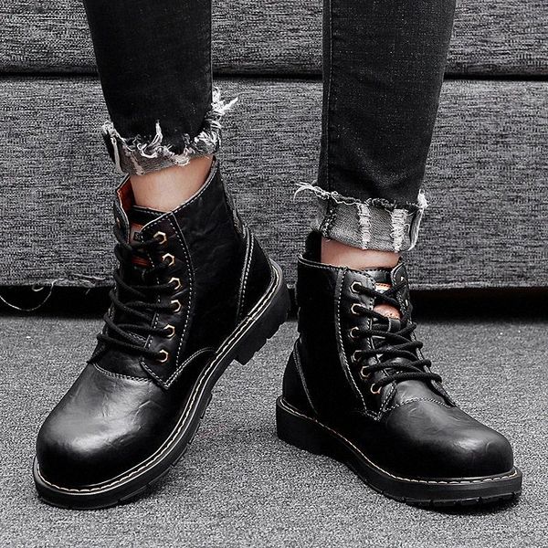 

boots for men rubber ankle boots shoes men lace-up genuine leather men flat with ankle water botas shoes motorcycle boots a4 #td0o