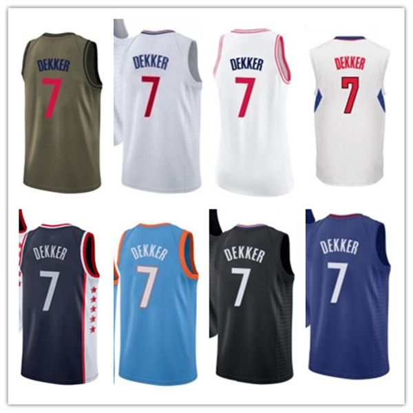 

custom 2021 clipper style jerseys black white green army green 7 sam dekker basketball jersey ing, Black;red