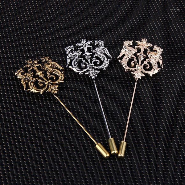 

bronze gold silver tone classic hollow double lion lapel pins for men suit accessories stick brooch pins wedding party jewelry1, Gray