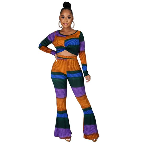 

2021 fall/winter new style fashion foreign trade long-sleeved t-shirt women's contrast printing wide-leg pants suit, White