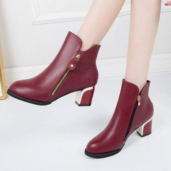 

mhyons ankle boots women shoes wholesale dropship elegant square high heels zipper ladies boots woman shoes large size 43 #2043, Black