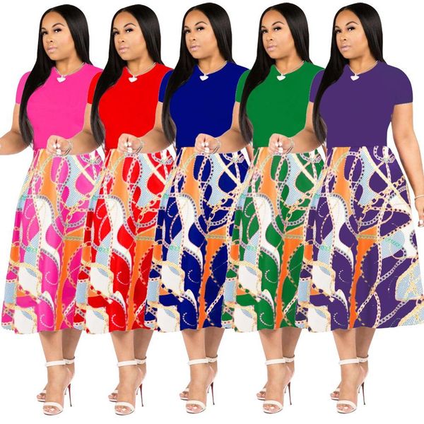 

2021 the new new new arrival thin spring multi-color fashion short-sleeve neck colorful for all occasions midi female dress fuwu, Black;gray