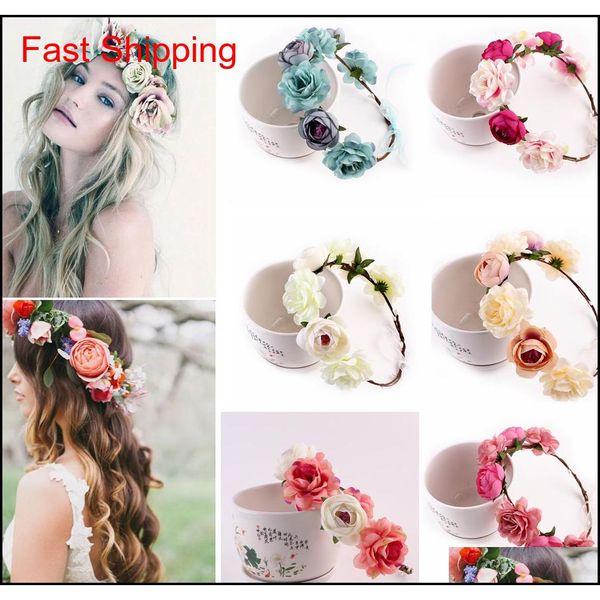 

bohemia women flower headband hair band garland crown artificial wedding bride simulation flower head wreath qylqfl homes2007, Silver