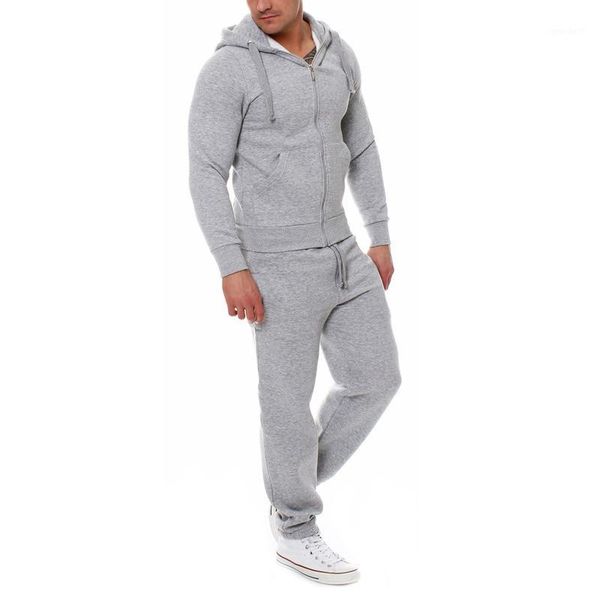 

men's tracksuits 2pcs men tracksuit solid color sets fashion zipper casual1, Gray