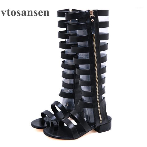 

boots 2021 gothic shoes woman block heels over the knee for summer ankle strap black leather gladiator women sell1
