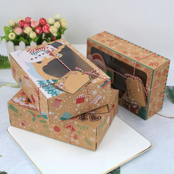 

12pcs bakery boxes kraft paper christmas candy large gift cookie gingerbread packaging box