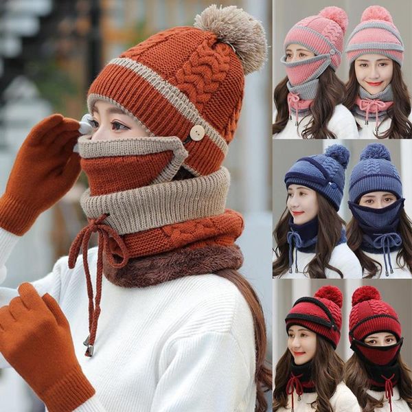 

beanie/skull caps women winter knitted beanie cap warmÂ neck scarf gloves outdoor thermal clothing 3 pieces thick warm knit for, Blue;gray