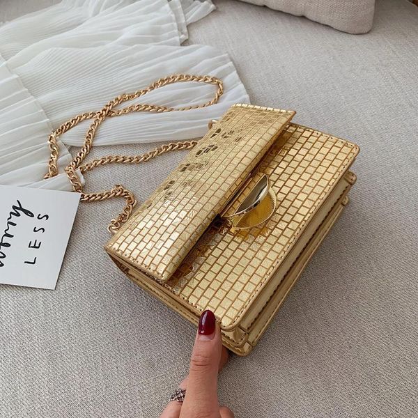 

2020 new women bags crossbody bags pu leather luxury designer handbags senior feel lattice messenger chain small square package