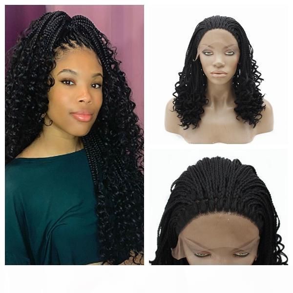 

long braided braids women's wig natural black heat resistant fiber hair glueless synthetic lace front wig