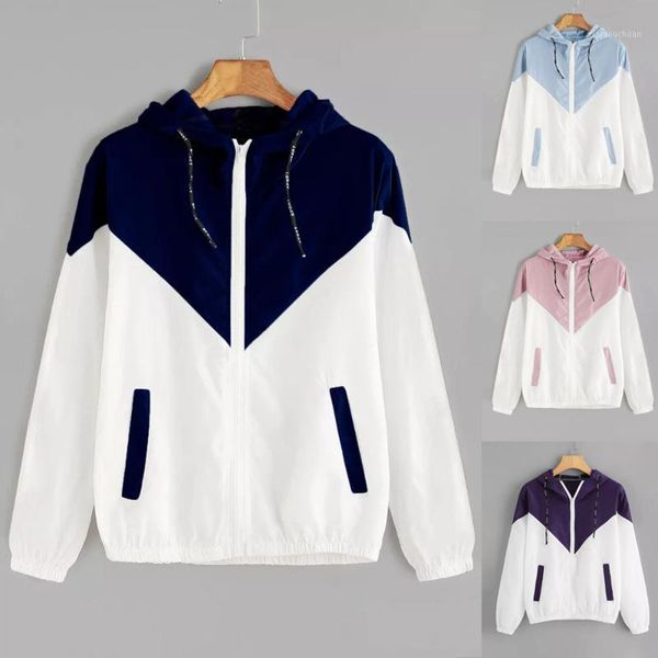 

winter autumn jacket women long sleeve patchwork thin skinsuits hooded zipper casual zip sport coat outerwear hooded jackets1, Black;brown