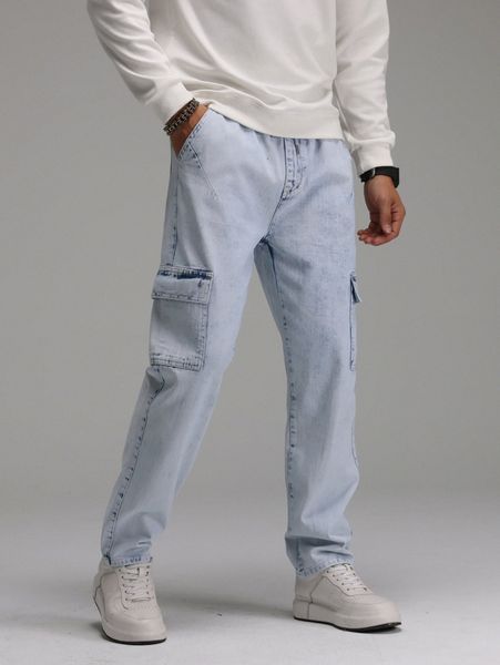

men flap pocket side cargo jeans i2aw#, Blue