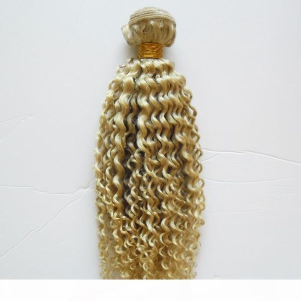 

malaysian curly hair weave bundles 1 piece non-remy human hair weaving 10-26inch 100g #613 bleach blonde human hair weave bundles, Black