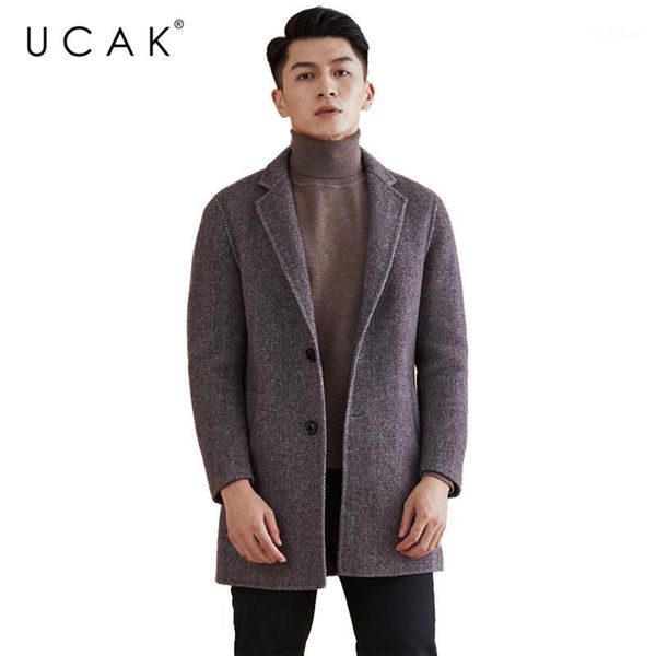 

ucak brand 100% wool coat 2019 new arrival winter coat men fashion casual jacket men thick warm mens coats trench overcoat u80041, Black
